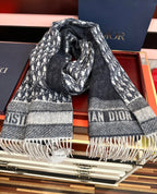 CD Oblique Print Scarf 200CM Dark Blue White Wool 292980