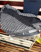 CD Oblique Print Scarf 200CM Dark Blue White Wool 292980