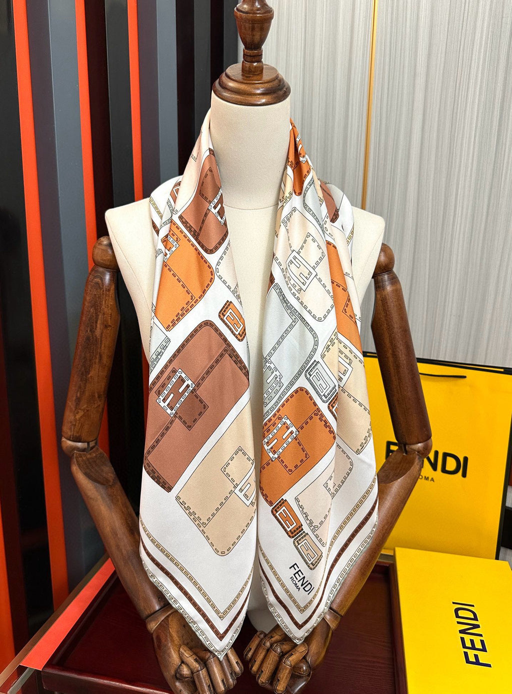 FF 90CM Scarf Beige Brown  Mulberry Silk 103061