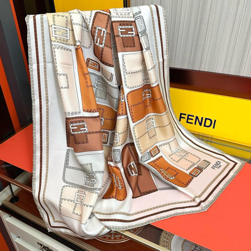 FF 90CM Scarf Beige Brown  Mulberry Silk 103061