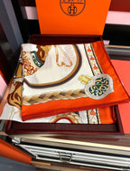 HM 25s Scarf 140cm Orange Beige Cashmere Silk 965623