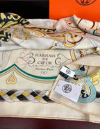 HM 25s Scarf 140cm Beige Blue Cashmere Silk 965624