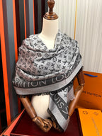 LV  Long Scarf 140cm Black Gray Cashmere 967310