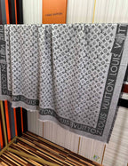 LV  Long Scarf 140cm Black Gray Cashmere 967310
