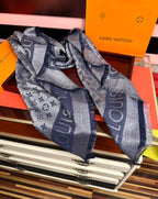 LV  Long Scarf 140cm Navy Blue Cashmere 967311