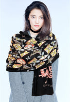 LV  Long Scarf 200cm Black Pink Yellow Cashmere 967316