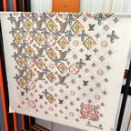 LV  Long Scarf 200cm White Pink Yellow Cashmere 967317