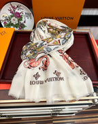 LV  Long Scarf 200cm White Pink Yellow Cashmere 967317