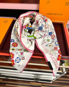 LV Double-Sided 140cm White Colorful Silk Cashmere 967344