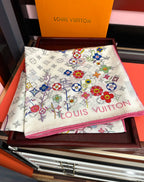 LV Double-Sided 140cm White Colorful Silk Cashmere 967344