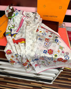 LV Double-Sided 140cm White Colorful Silk Cashmere 967344