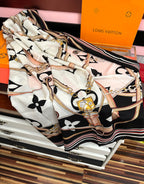 LV Scarf 140cm Black Beige White Silk Cashmere 968683