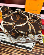 LV Scarf 140cm White Brown Beige Silk Cashmere 968684