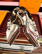 LV Scarf 140cm White Brown Beige Silk Cashmere 968684