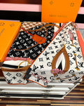 LV Scarf 140cm Black White Brown Silk Cashmere 968685