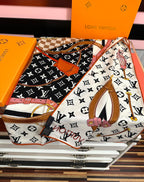 LV Scarf 140cm Black White Brown Silk Cashmere 968685