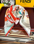 FF 90CM Scarf Orange White Mulberry Silk 103065
