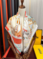 FF 90CM Scarf Orange White Mulberry Silk 103065