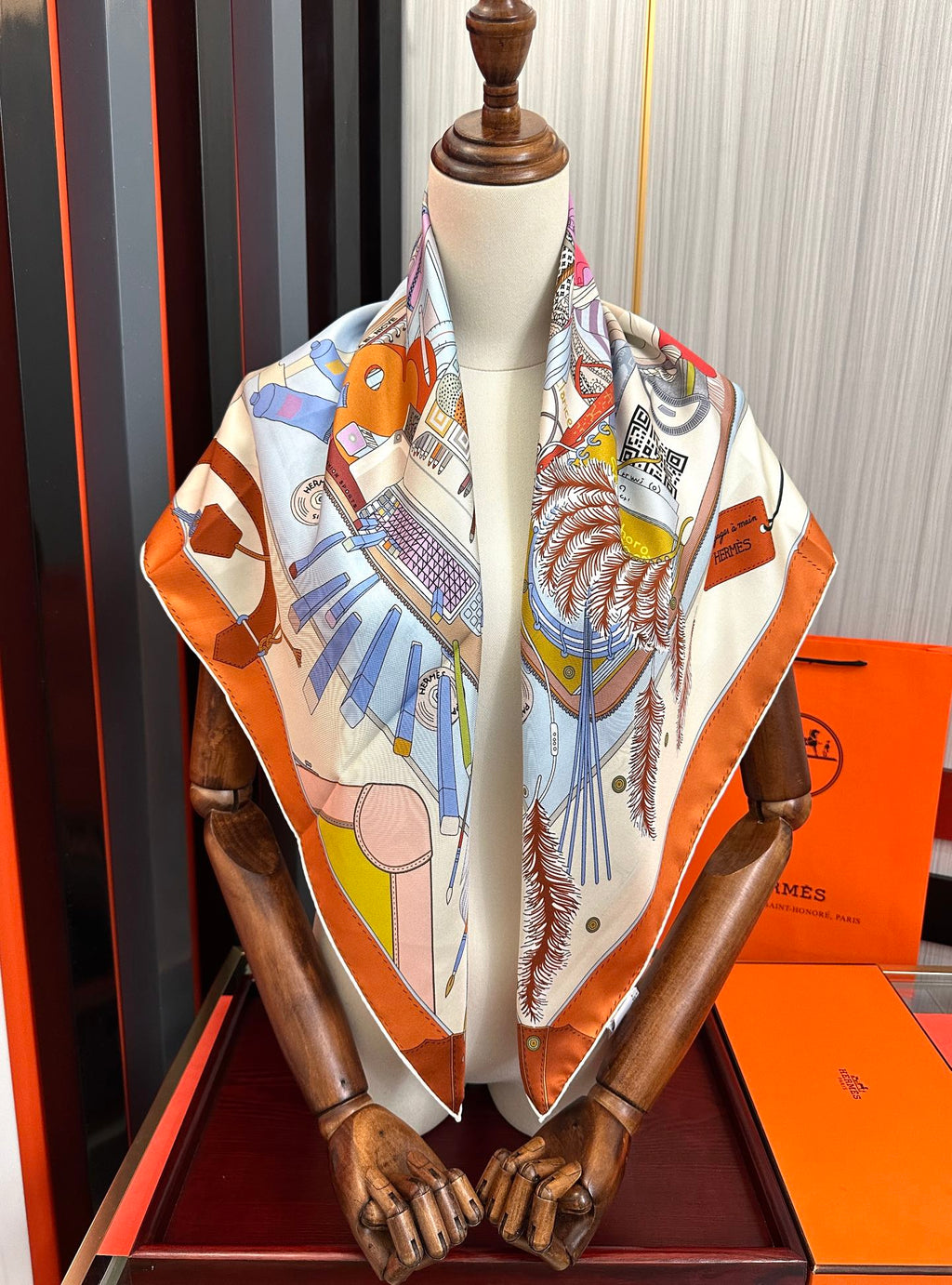 HM 25s Glove Time Scarf 135cm Orange Wool Mulberry Silk 971107