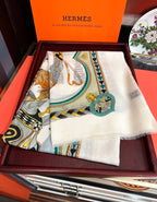 HM 25s Scarf 200cm White Beige Blue  Cashmere 976425