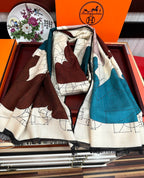 HM 25s Scarf 185 Blue Brown Creams Cashmere 976447