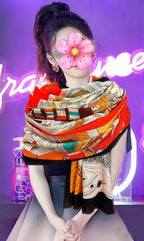 HM Newest Design Scarf 200CM Orange Black Cashmere 976450