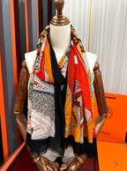 HM Newest Design Scarf 200CM Orange Black Cashmere 976450