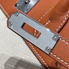 HM Birkin 35cm Gold Swift Leather Beige Canvas Silver Hardware