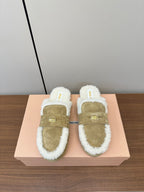Miu Mule Half Fur Light Brown Suede