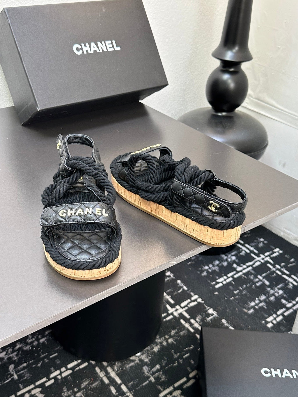 CC Sandals Black Rope Lambskin 331281
