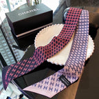 CC  Twilly Mini Scarf 120cm Navy Blue Pink Mulberry Silk 802153