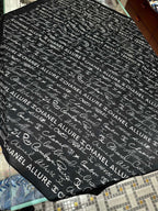 CC Square Scarf 110 CM In Black With White Text Cashmere Silk 320584