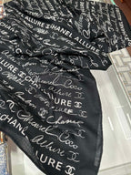 CC Square Scarf 110 CM In Black With White Text Cashmere Silk 320584