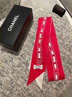 CC  Twilly Mini Scarf 120cm Red White Mulberry Silk 798813