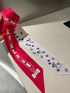 CC  Twilly Mini Scarf 120cm Red White Mulberry Silk 798813
