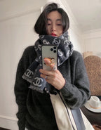 CC Scarf 180 CM In Dark Grey Mix Light Grey Print Logo Wool And Cashmere 359268