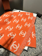 CC Scarf 180 CM In Orange Mix Beige Print Logo Wool And Cashmere 359269