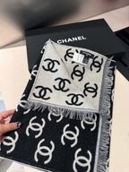 CC Scarf 180 CM In Black Mix Light Grey Print Logo Wool And Cashmere 359270