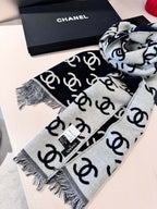 CC Scarf 180 CM In Black Mix Light Grey Print Logo Wool And Cashmere 359270