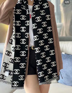 CC Scarf 180 CM In Black Mix Light Grey Print Logo Wool And Cashmere 359270