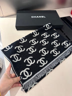 CC Scarf 180 CM In Black Mix Light Grey Print Logo Wool And Cashmere 359270