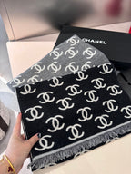 CC Scarf 180 CM In Black Mix Light Grey Print Logo Wool And Cashmere 359270