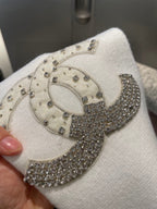 CC Rhinestone-Embellished Shawl 180 CM In White Cashmere Wool 363686