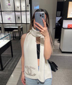 CC Rhinestone-Embellished Shawl 180 CM In White Cashmere Wool 363686