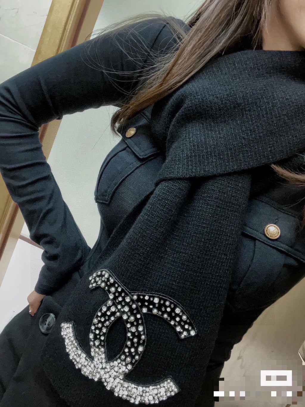 CC Rhinestone-Embellished Shawl 180 CM In Black Cashmere Wool 363687