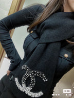 CC Rhinestone-Embellished Shawl 180 CM In Black Cashmere Wool 363687