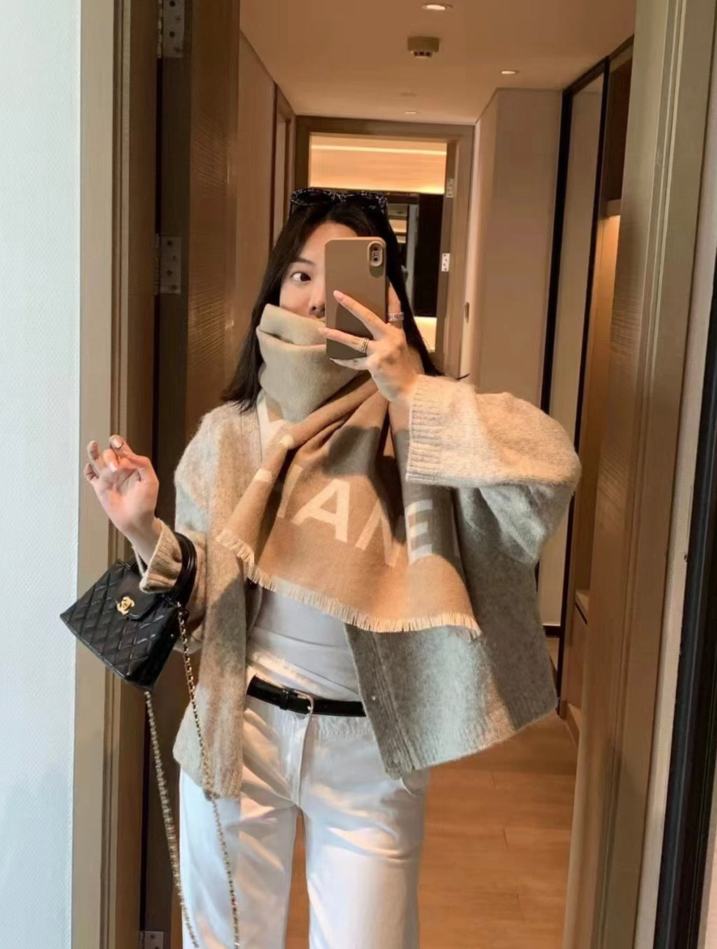CC Scarf 200 CM In Brown Mix White Cashmere 401298