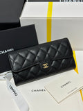 CC Classic Long Flap Wallet Black Quilted Caviar Gold Buckle 243676
