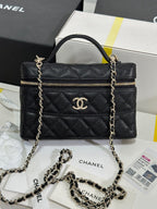 CC 25C Vanity Case 19.5cm Black Calfskin Silver Hardware 243640