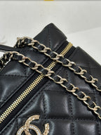 CC 25C Vanity Case 19.5cm Black Hanel Sheepskin Light Gold Hardware